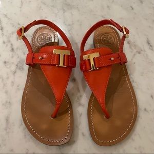 Tory Burch Sandals, Orange + Gold, Size 6.5